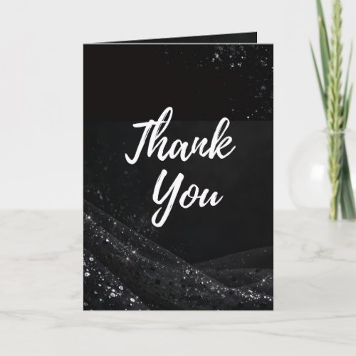 Black Glitter Thank You Folded Greeting Card