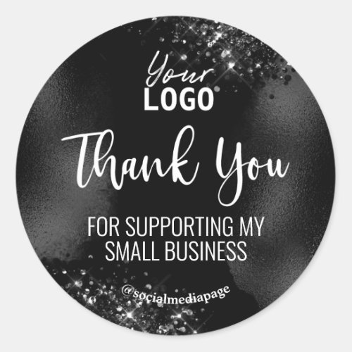 Black Glitter Thank You For Your Support Logo Classic Round Sticker