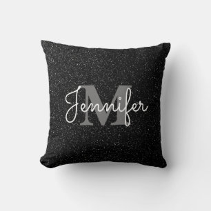 Black Glitter Throw Pillow