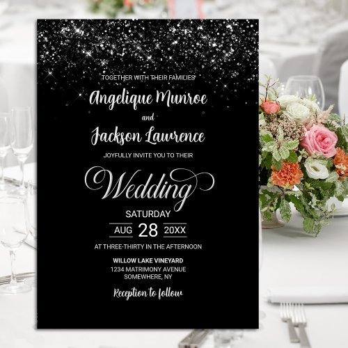 Black Glitter Wedding Invitation