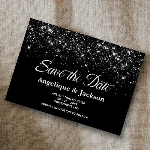 Black Glitter Wedding Save the Date
