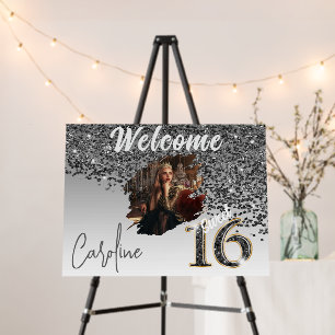 Black Glitter Welcome Sweet 16th Birthday Foam Board