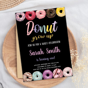 Black Glitter Yellow Donut Invitations