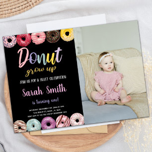 Black Glitter Yellow Photo Donut Invitations
