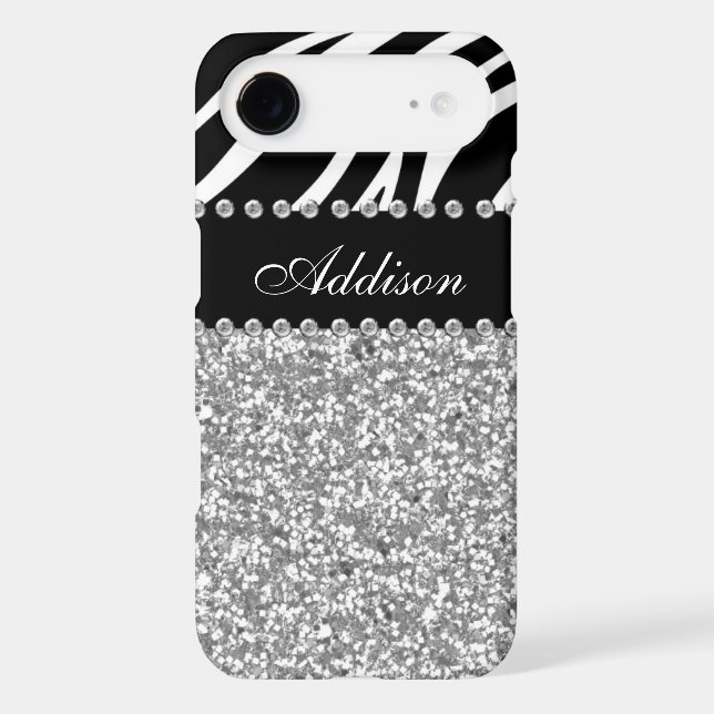 Black Glitter Zebra Rhinestone Girly Case (Back)