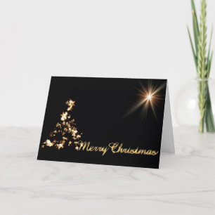 Black Glittering Merry Christmas Tree Star Decor Holiday Card