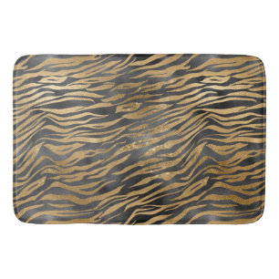 Black Glitz Gold Animal Print Bath Mat