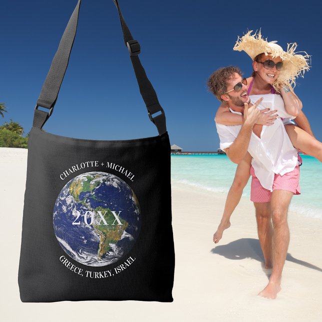 Black globe world map earth cruise names year crossbody bag (Creator Uploaded)