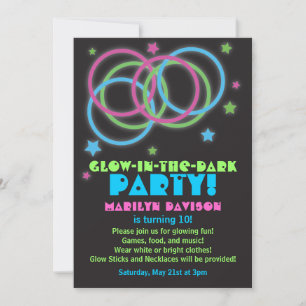 Black Glow in the Dark Rings Party Invitations