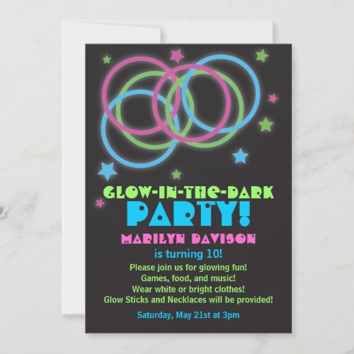 Glow in the Dark Party Invitations Rings &amp; Stars 2