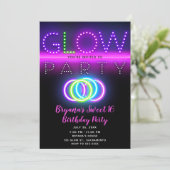 Black Glow Party Neon Lights Birthday Party Invitation (Standing Front)