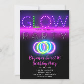 Black Glow Party Neon Lights Birthday Party Invitation (Front)