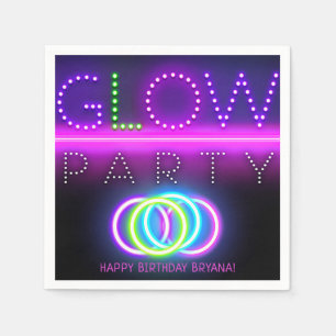 Black Glow Party Neon Lights Birthday Party Paper Napkins
