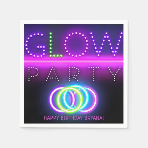 Black Glow Party Neon Lights Birthday Party Paper Napkins