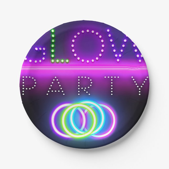 Black Glow Party Neon Lights Birthday Party Paper Plates (Front)