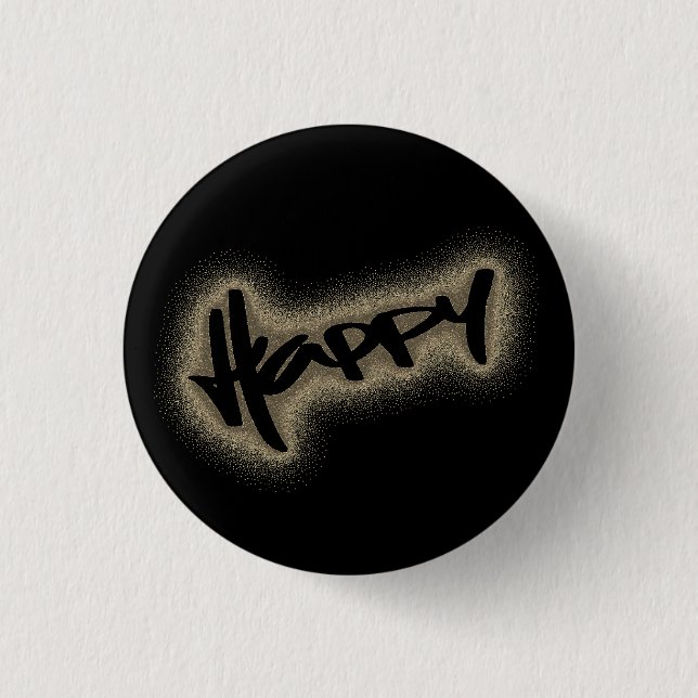 BLACK GLOWING HAPPY GRAFFITI BUTTON (Front)