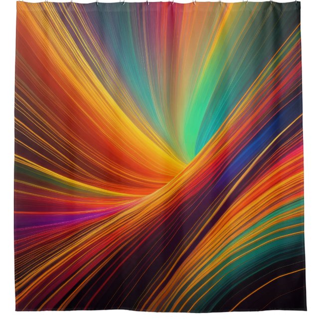 Black Glowing Lines Abstract Colorful Design Shower Curtain (Front)