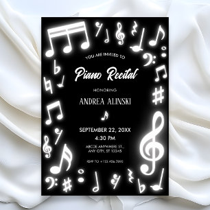 Black glows Music notes recital Invitation