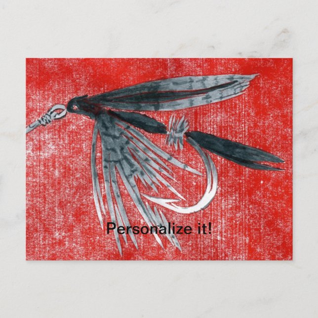 "Black Gnat" classic fly fishing, fly tying art Holiday Postcard (Front)