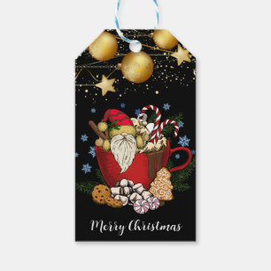 Black Gnome Merry Christmas Snow Flakes Gift Tags