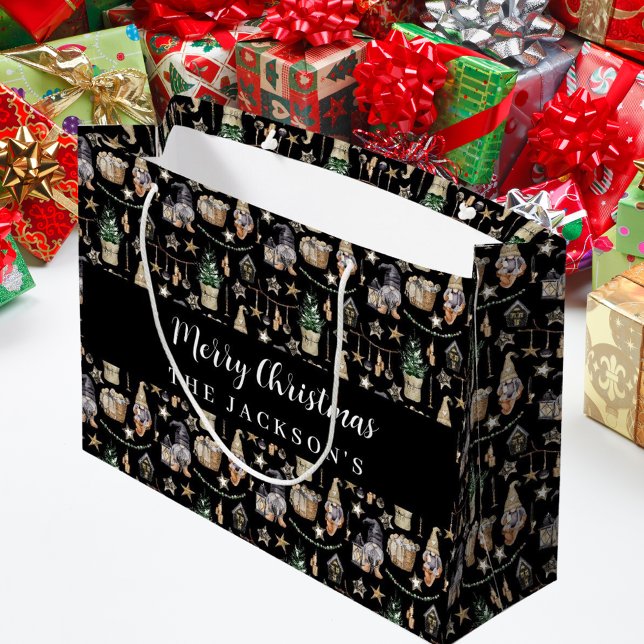 Black gnomes nordic farmhouse Christmas  Large Gift Bag (Creator Uploaded)