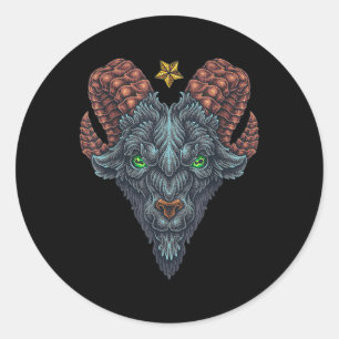 Black Goat Phillip Head Star Hand Drawn Old School Classic Round Sticker