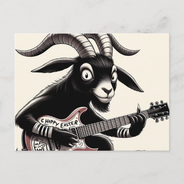 Black Goat Playing Guitar Happy Easter Postcard (Front)