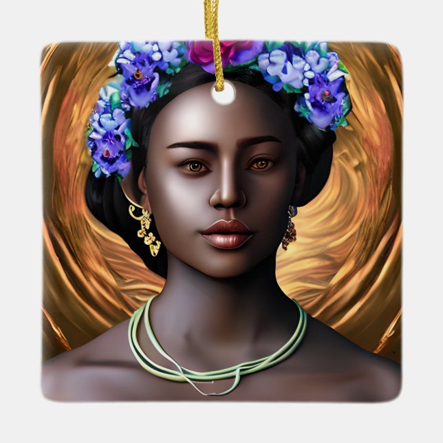 Black Goddess | African-American Woman AI Art Ceramic Ornament (Front)