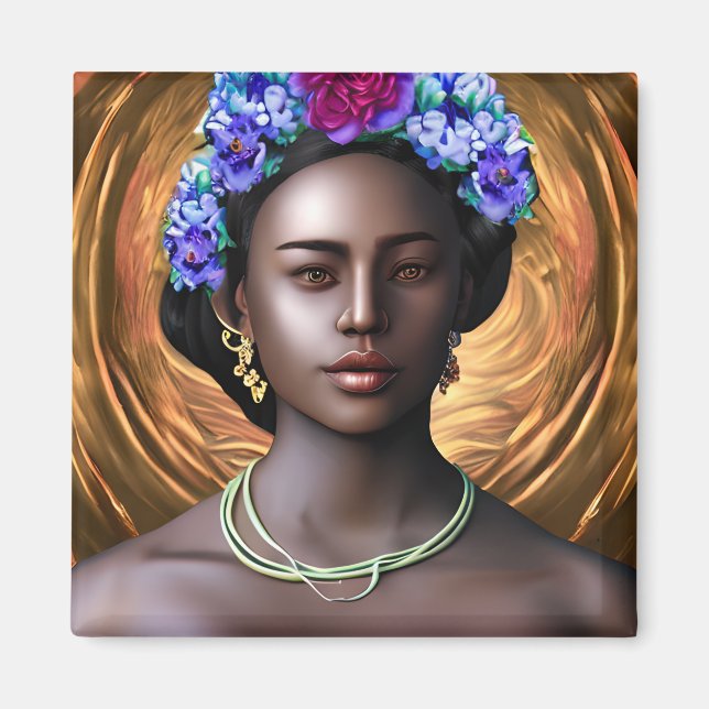 Black Goddess | African-American Woman AI Art Magnet (Front)