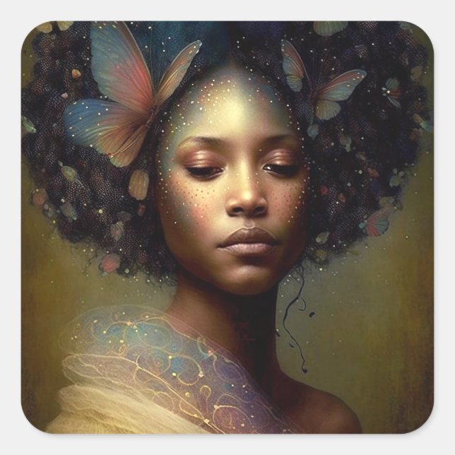 Black Goddess Fantasy Art Square Sticker (Front)