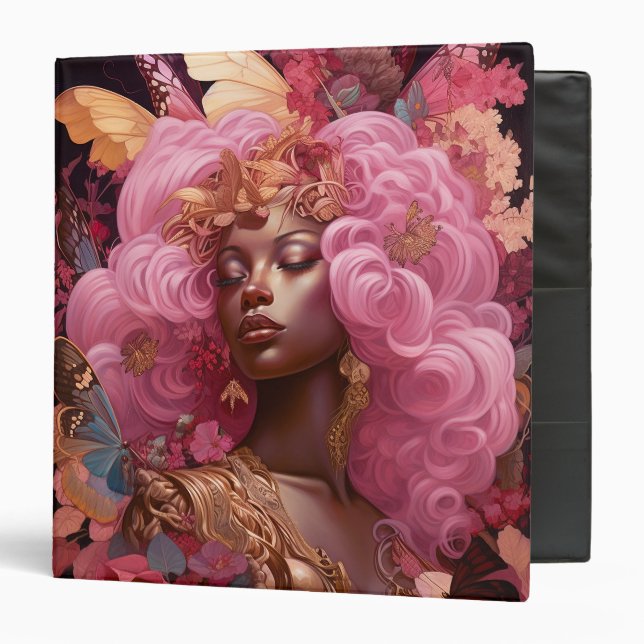 Black Goddess In Pink and Gold 3 Ring Binder (Front/Inside)