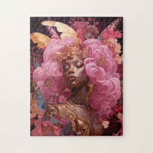 Black Goddess In Pink and Gold Jigsaw Puzzle