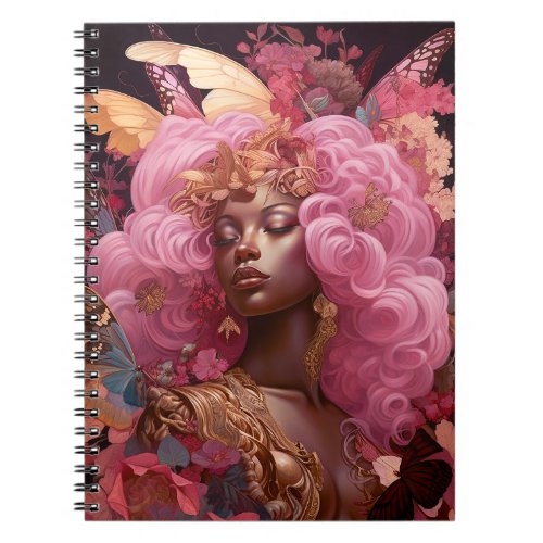 Black Goddess In Pink and Gold Notebook