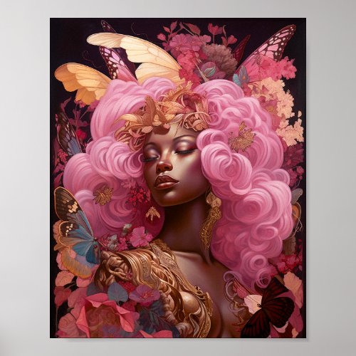 Black Goddess In Pink and Gold Poster