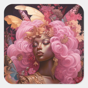 Black Goddess In Pink and Gold Square Sticker