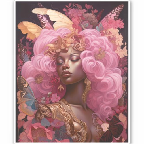 Black Goddess In Pink and Gold Sticker