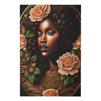 Black Goddess of Roses Faux Canvas Print