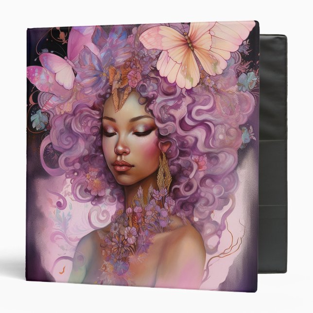 Black Goddess Pink Purple Fantasy Art 3 Ring Binder (Front/Inside)