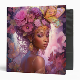 Black Goddess Pink Purple Fantasy Art 3 Ring Binder