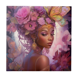 Black Goddess Pink Purple Fantasy Art Ceramic Tile