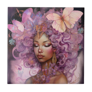 Black Goddess Pink Purple Fantasy Art Ceramic Tile