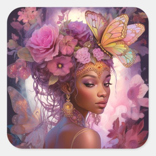 Black Goddess Pink Purple Fantasy Art Square Sticker