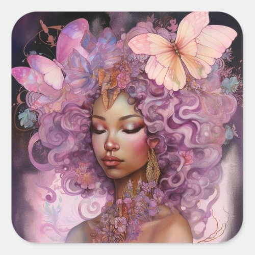 Black Goddess Pink Purple Fantasy Art Square Sticker