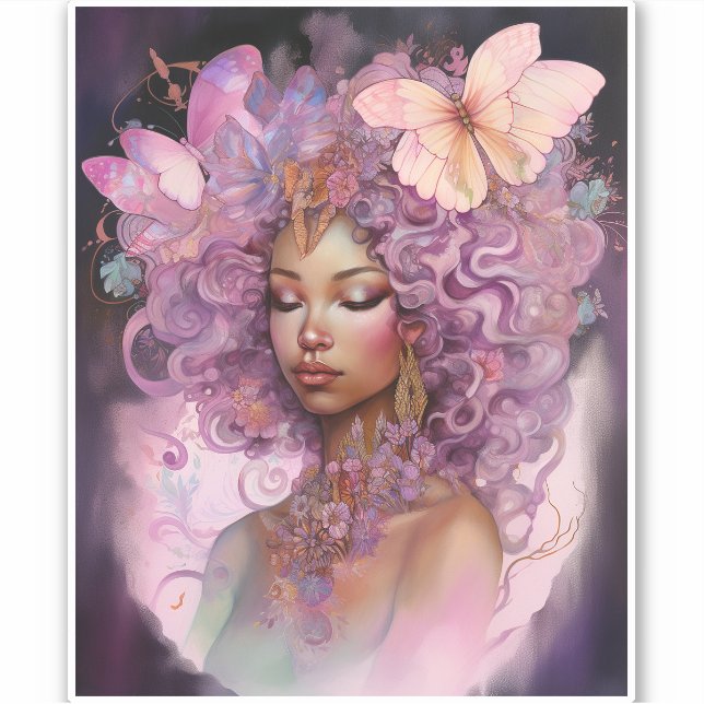 Black Goddess Pink Purple Fantasy Art Sticker (Front)