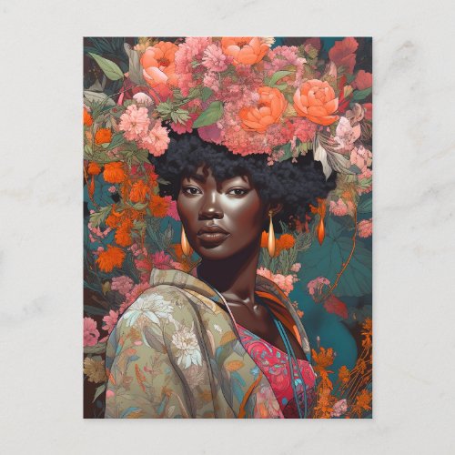 Black Goddess Queen Flowers Fantasy Art Postcard