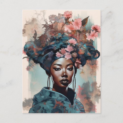 Black Goddess Queen Pink Blue Fantasy Art Postcard