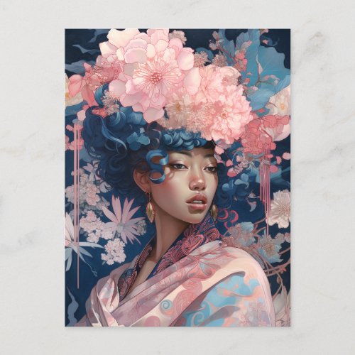 Black Goddess Queen Pink Blue Fantasy Art Postcard