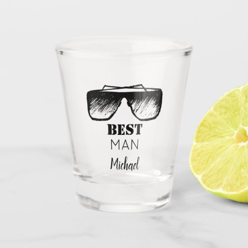 Black goggles best man name bachelor party shot glass