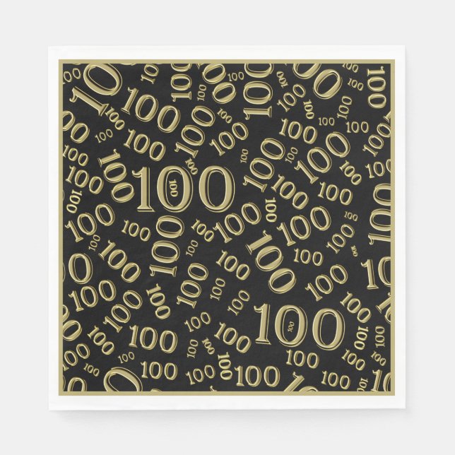 Black/Gold 100 Random Number Pattern Napkins (Front)