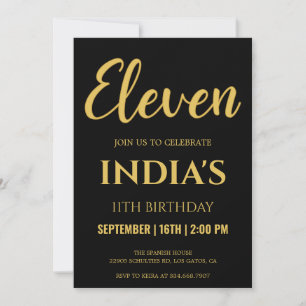 Black & Gold 11th Birthday Invitation